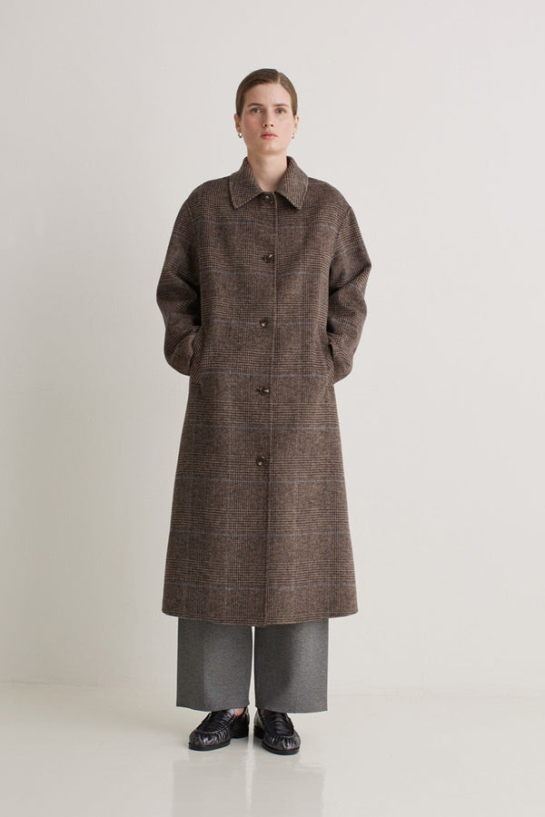 Check Long Wool Coat