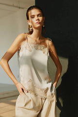 Vira Lace Detail Top in Feather Grey
