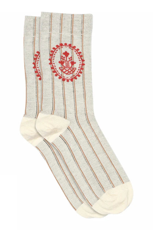 Striped Floral Sock in Red