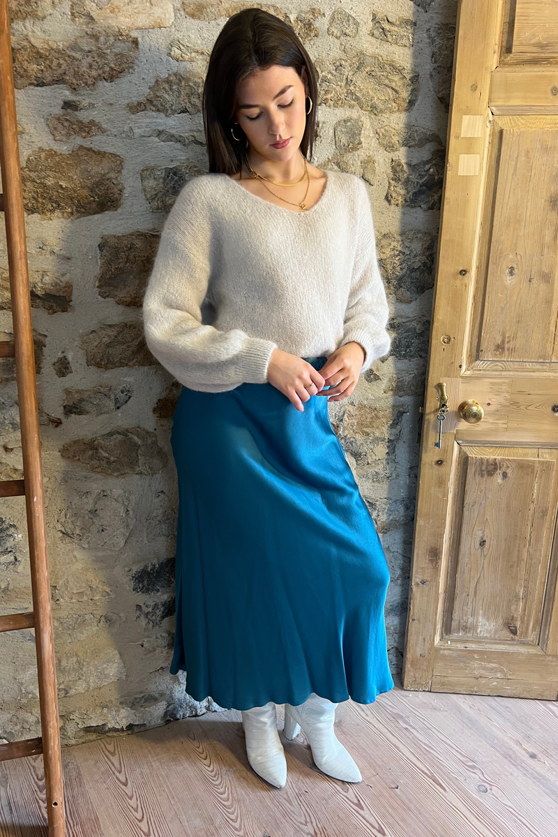 Satin Skirt In Teal Blue