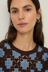 Crochet Floral Top in Chocolate
