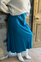 Satin Skirt In Teal Blue