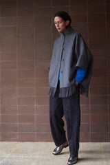 Fringe Wool Coat in Grey