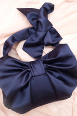 Mini Bow Crossbody in Navy Satin