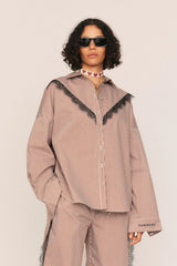 Frieda Lace Striped Shirt in Brown