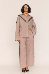 Frieda Lace Striped Trouser in Brown