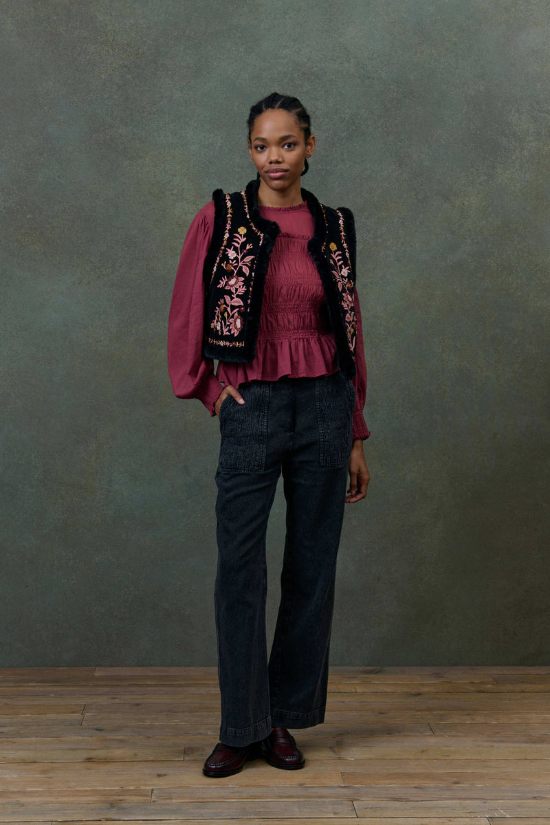 Velvet Embroidered Reversible Vest