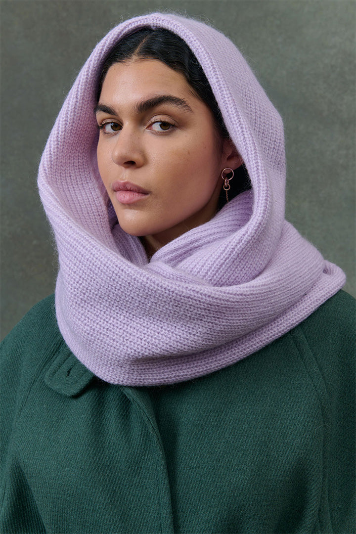 Hooded Knit Scarf in Lilac