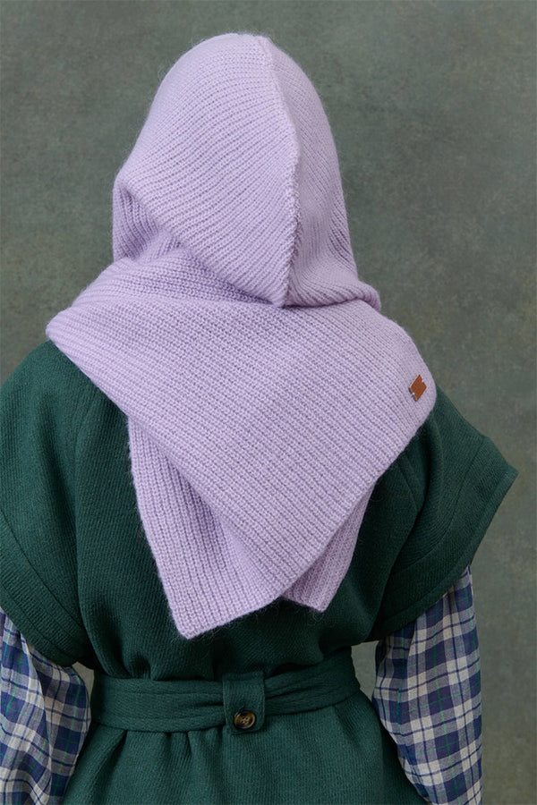 Hooded Knit Scarf in Lilac
