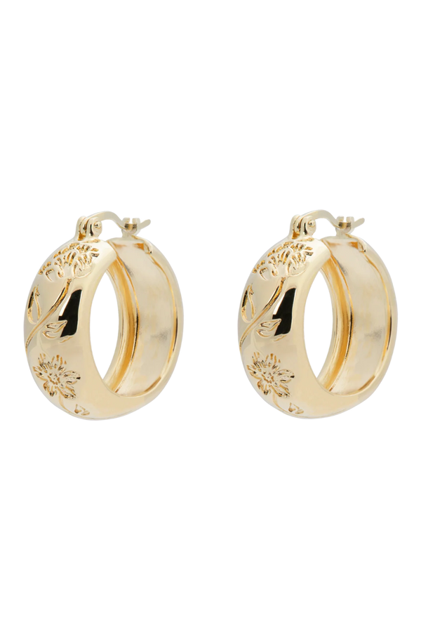 Flower Garland Stamped Hoop Earring