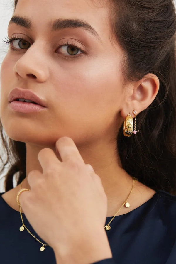 Flower Garland Stamped Hoop Earring