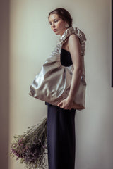 Large Ruche Tote in Gilded Silver Cotton