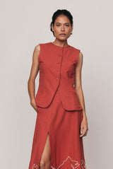 Shaped Cotton Vest in Red