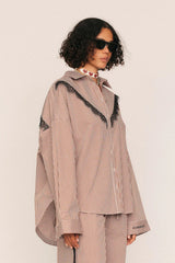 Frieda Lace Striped Shirt in Brown