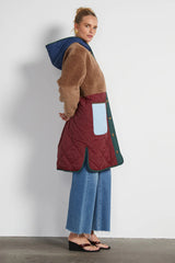 Harlow Quilted Midi Parker in Beige and Red