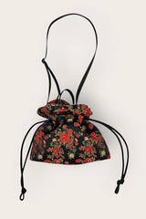 Petal Cinch Bag in Floral Embroidered Satin
