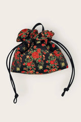 Petal Cinch Bag in Floral Embroidered Satin