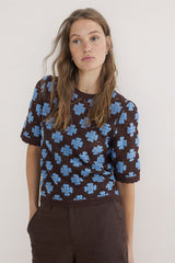 Crochet Floral Top in Chocolate