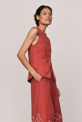Shaped Cotton Vest in Red