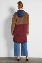 Harlow Quilted Midi Parker in Beige and Red