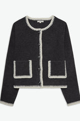 Blanket Stich Cardigan in Dark Grey
