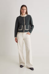 Blanket Stich Cardigan in Dark Grey
