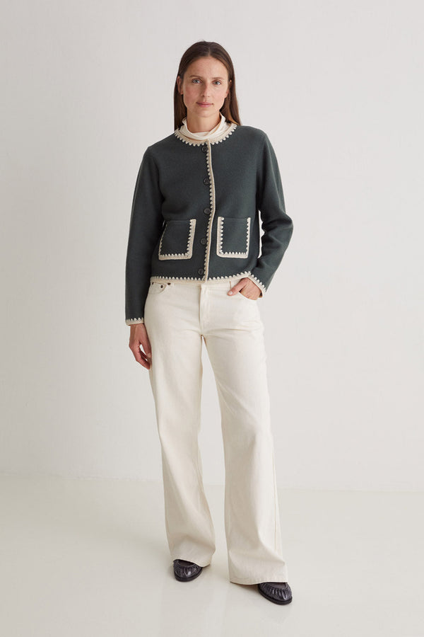 Blanket Stich Cardigan in Dark Grey