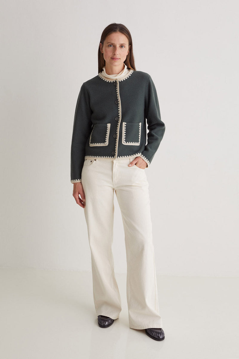 Blanket Stich Cardigan in Dark Grey
