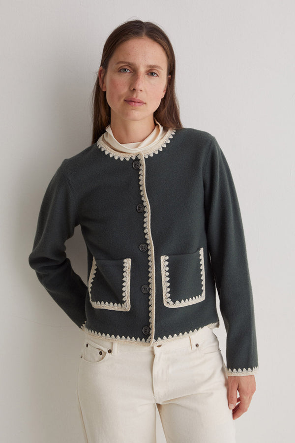Blanket Stich Cardigan in Dark Grey