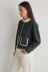 Blanket Stich Cardigan in Dark Grey