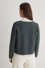 Blanket Stich Cardigan in Dark Grey
