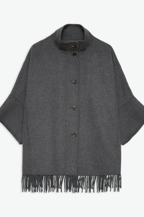 Fringe Wool Coat in Grey