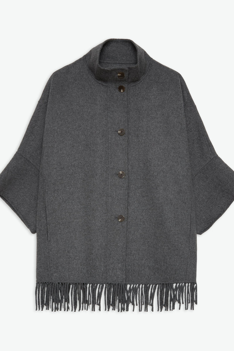 Fringe Wool Coat in Grey