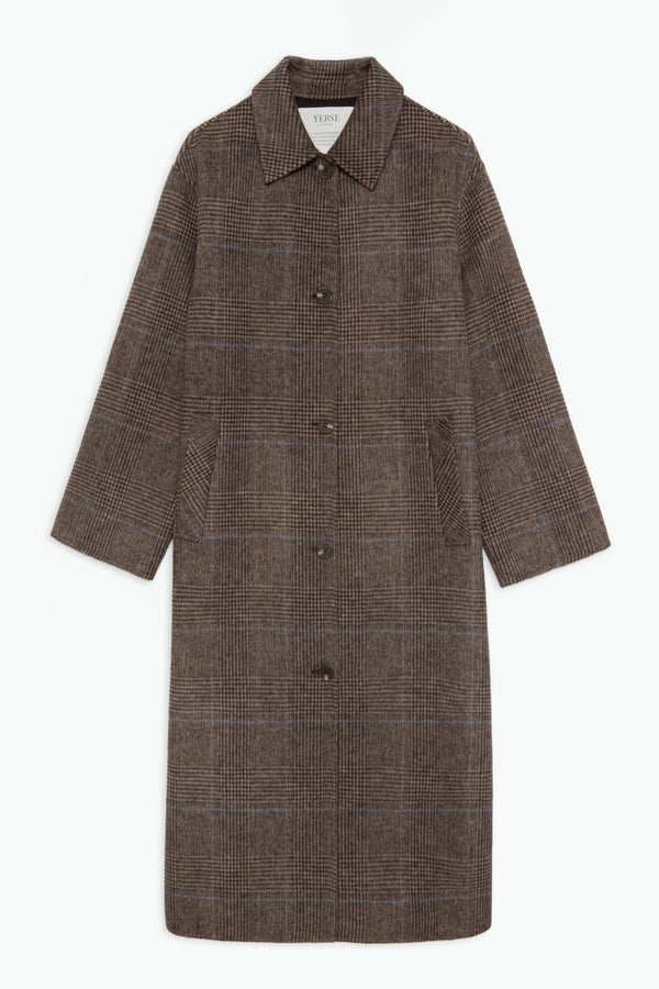 Check Long Wool Coat