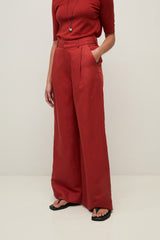 Wide Leg Linen Blend Tailored Trousers
