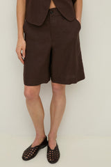 Linen Shorts in Chocolate Brown