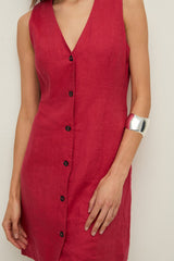 Linen Dress in Raspberry