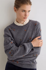 Embroidered Floral Jumper in Grey
