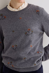 Embroidered Floral Jumper in Grey