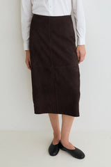 Suede Leather Skirt in Chocolate Brown