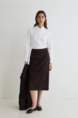Suede Leather Skirt in Chocolate Brown