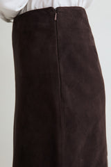 Suede Leather Skirt in Chocolate Brown