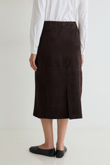 Suede Leather Skirt in Chocolate Brown
