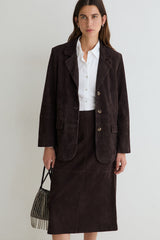 Suede Leather Skirt in Chocolate Brown
