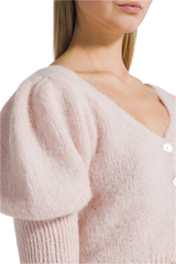 Manda Cropped Puff Sleeve Cardigan in Light Pink