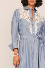 Crochet Denim Shirt Dress in Ice Blue