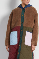 Harlow Quilted Midi Parker in Beige and Red