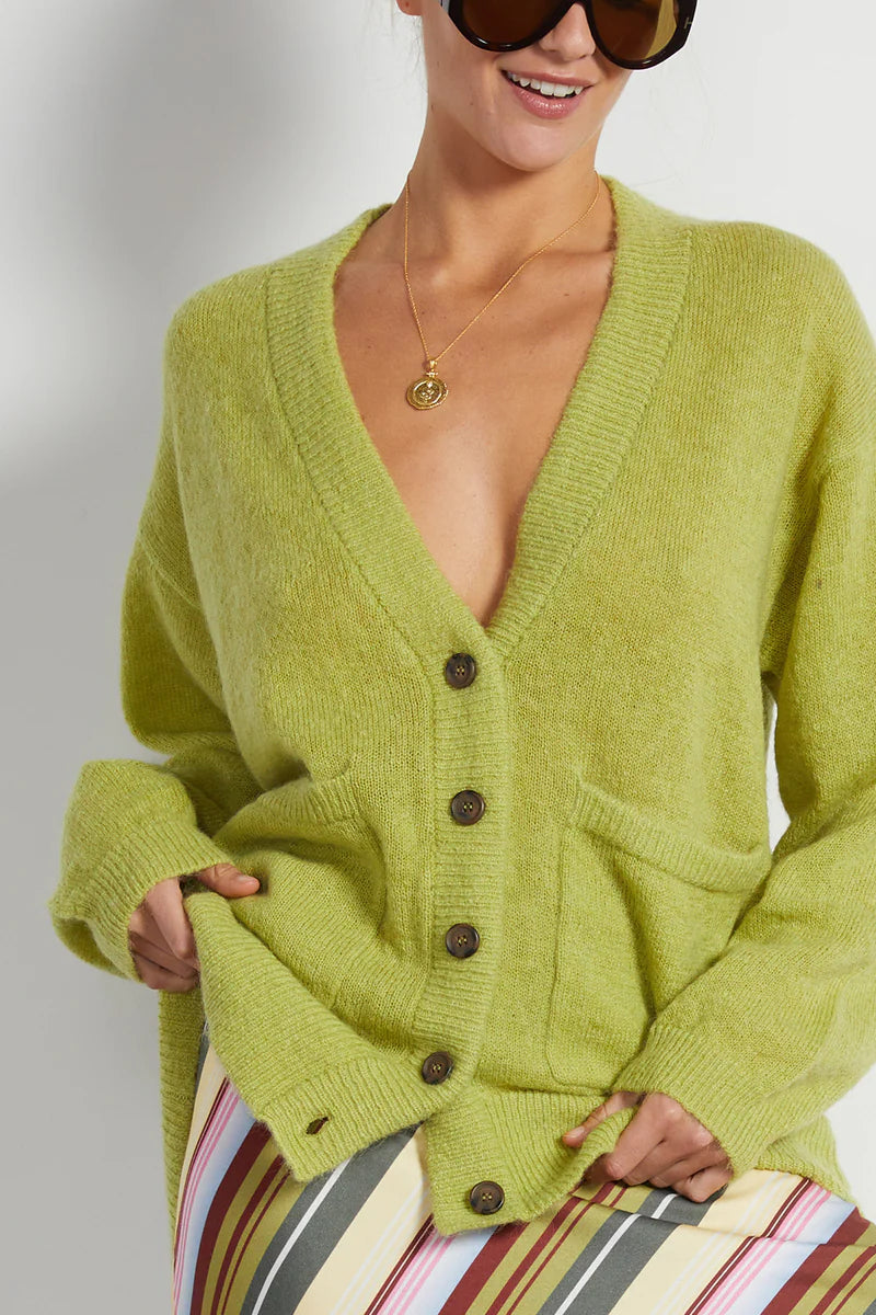 Dora V Neck Cardigan in Green