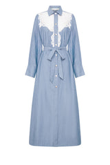 Crochet Denim Shirt Dress in Ice Blue