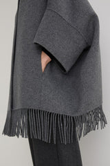 Fringe Wool Coat in Grey